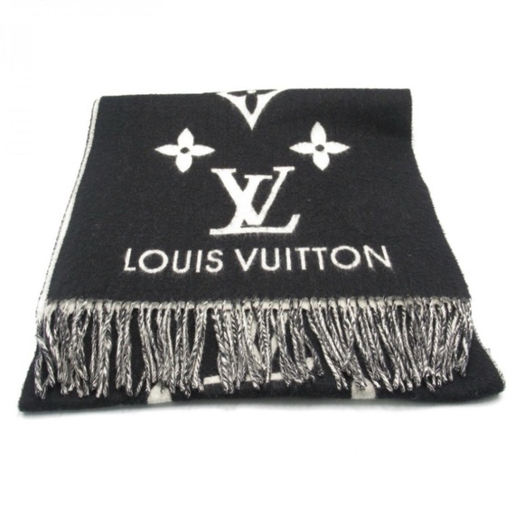LOUIS VUITTON monogram scarf 402338 Cashmere Black Used unisex - Picture 1 of 8